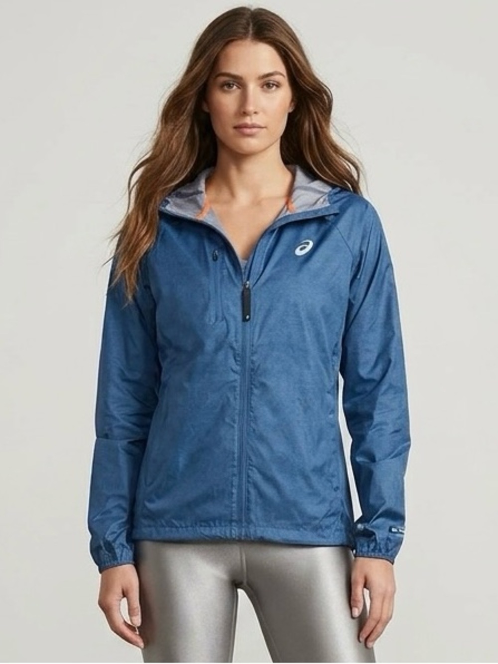ASICS Waterproof Packable Jacket Half Zip Rain Hooded Blue Small